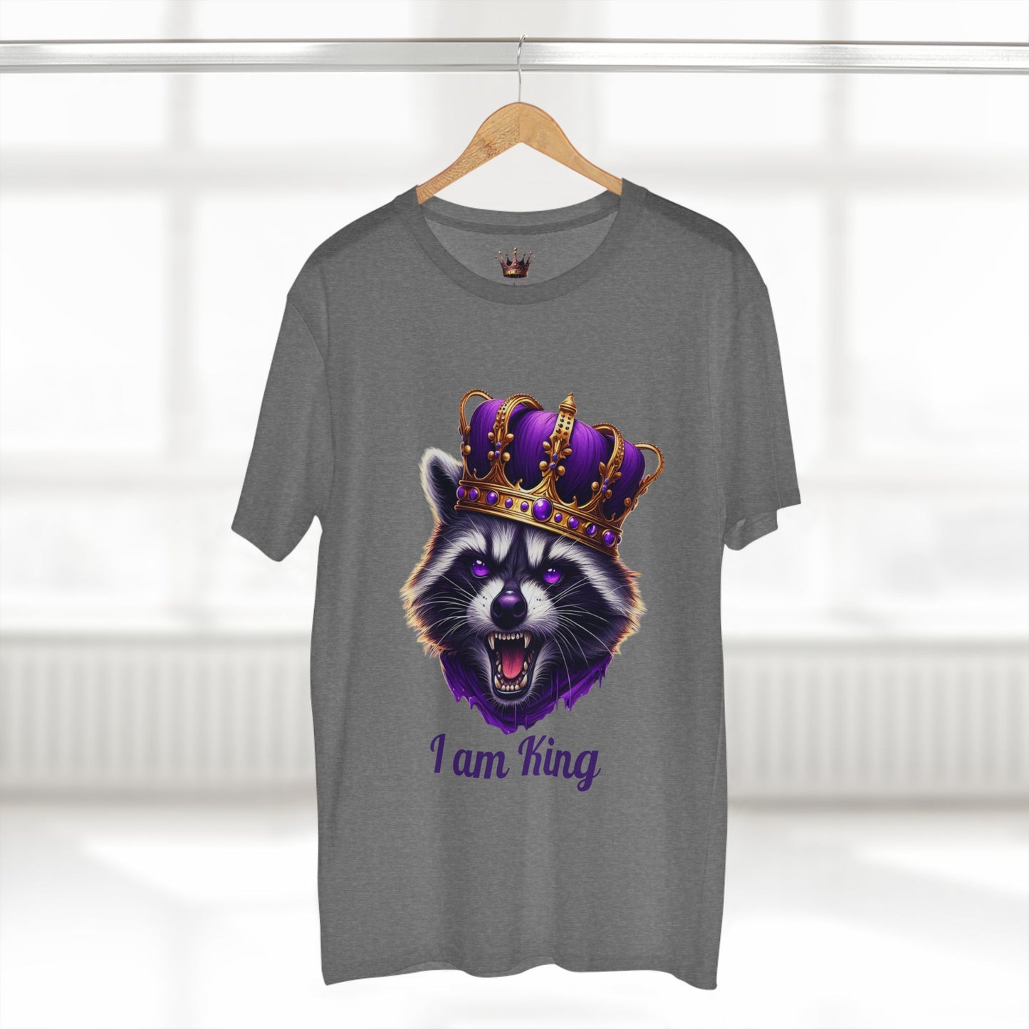 Funny Raccoon King Adult Staple Tee - I Am King Graphic T-Shirt