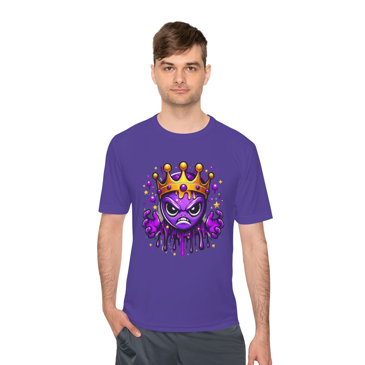 Moisture Wicking Tee - Purple Crowned Alien Design - Unique Graphic Tee for Gamers & Sci-Fi Fans