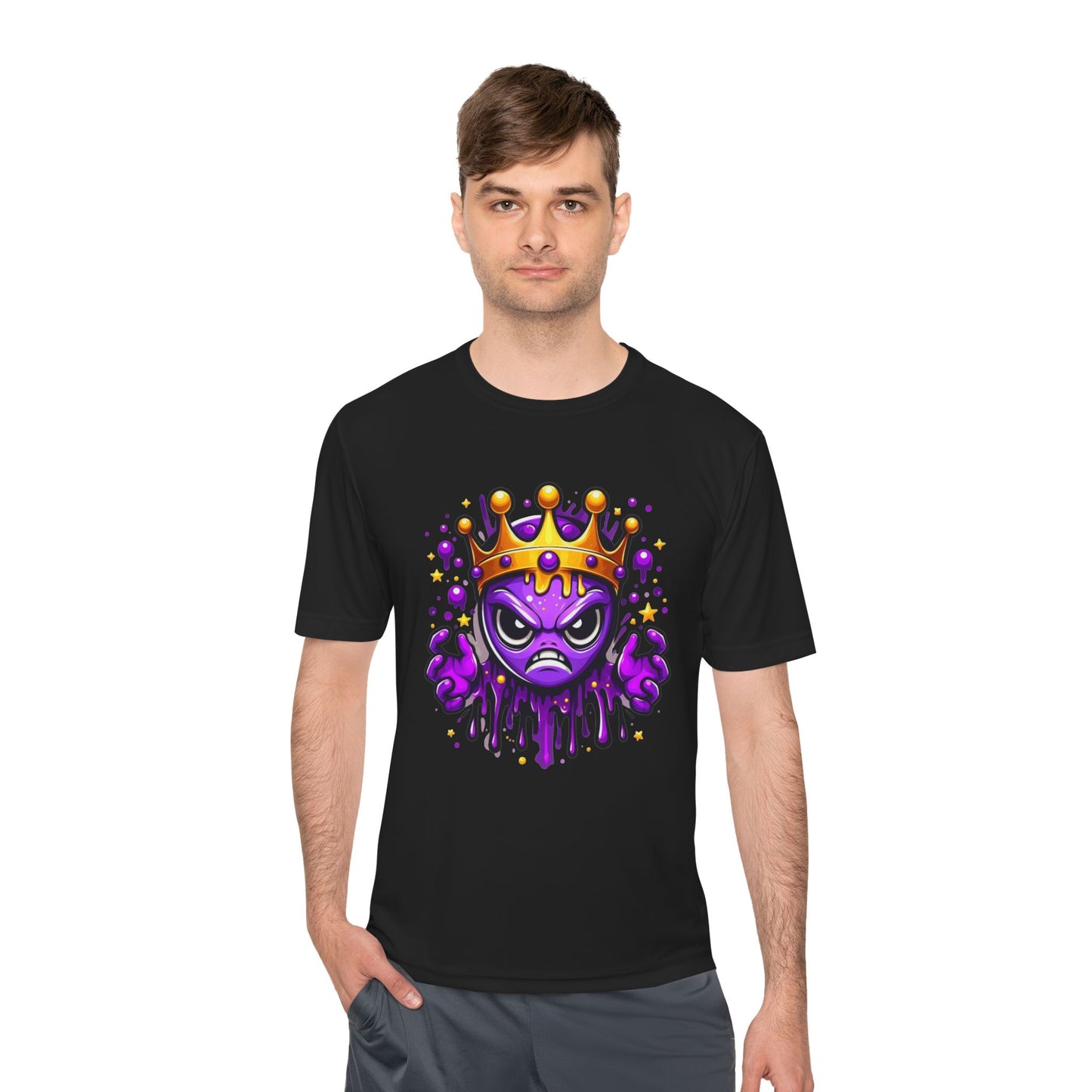 Moisture Wicking Tee - Purple Crowned Alien Design - Unique Graphic Tee for Gamers & Sci-Fi Fans