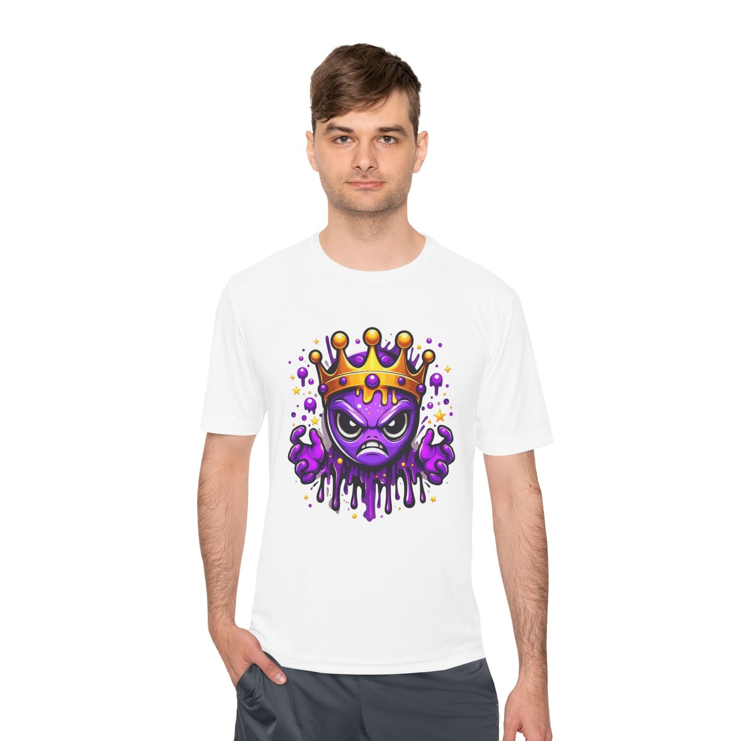 Moisture Wicking Tee - Purple Crowned Alien Design - Unique Graphic Tee for Gamers & Sci-Fi Fans